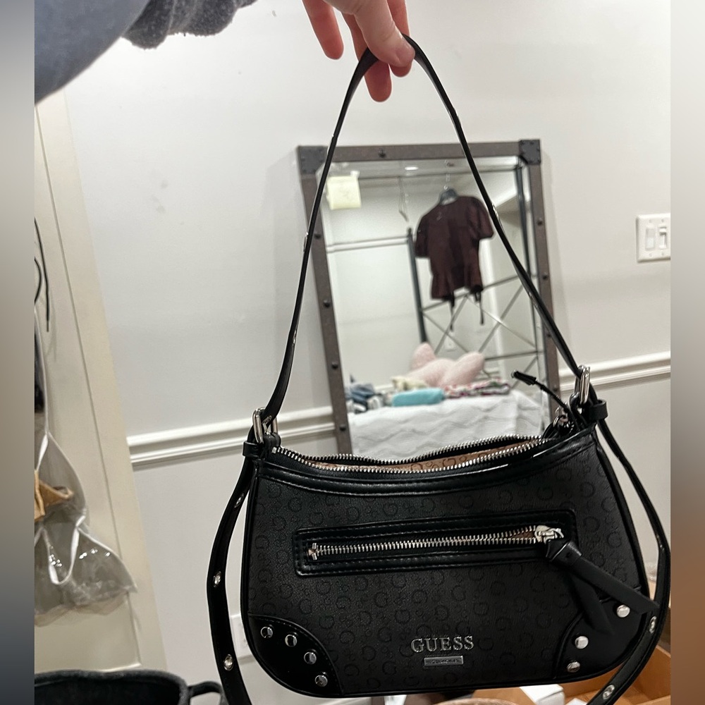 GUESS Black and Gray Monogram Shoulder Bag